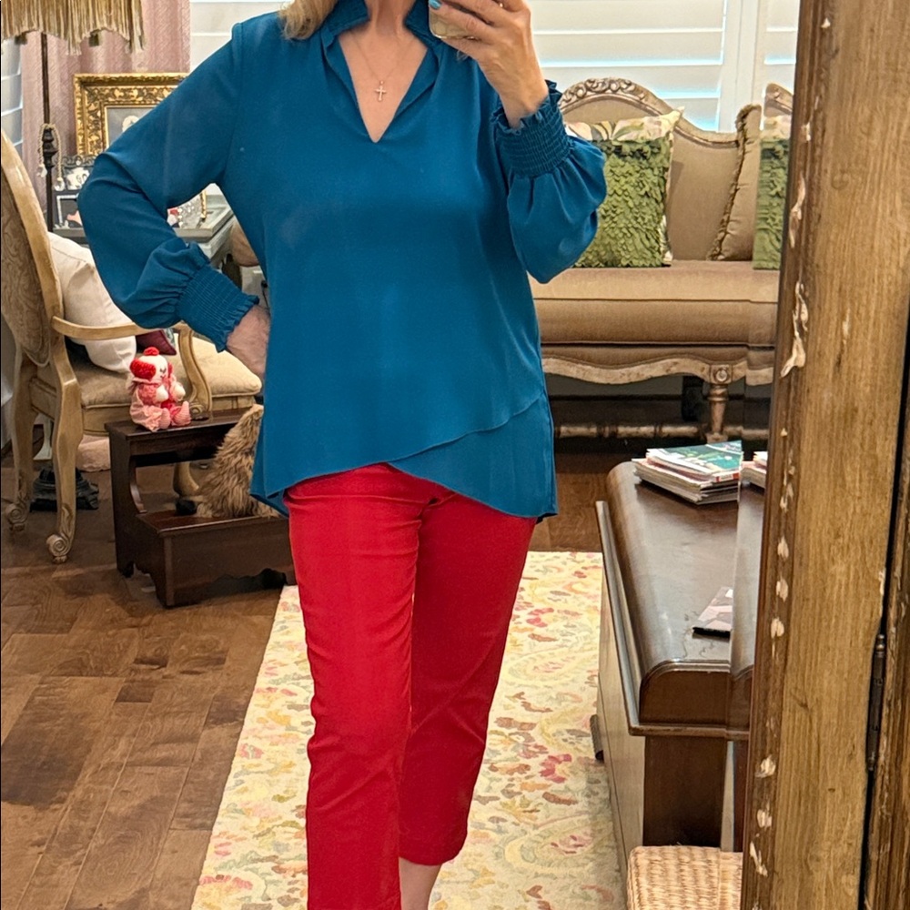 Karen Kane Teal Blue Blouse